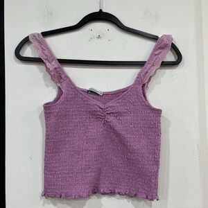 Purple Smocked Crop Top Ruffle Lace Straps Size Medium